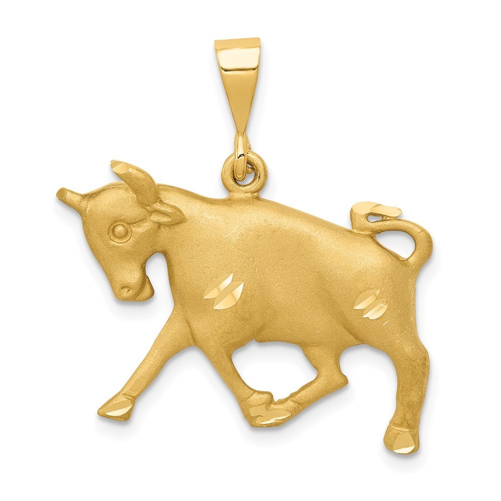 Million Charms 14k Yellow Gold Satin DiamondCut Taurus Zodiac Charm Pendant